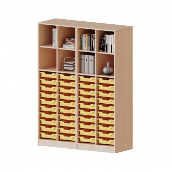 ErgoTray Regal, 4reihig, 5 OH, zweiteilig, unten 40 flache Boxen, oben 4 EB, B/H/T 140,6x190x40cm 